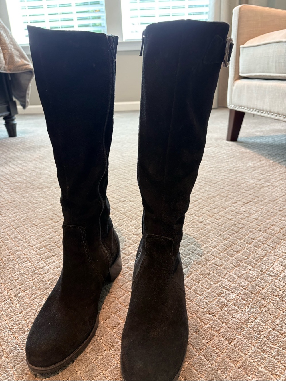 La CANADIENNE Black Suede Tall Knee Boots with Side Buckle